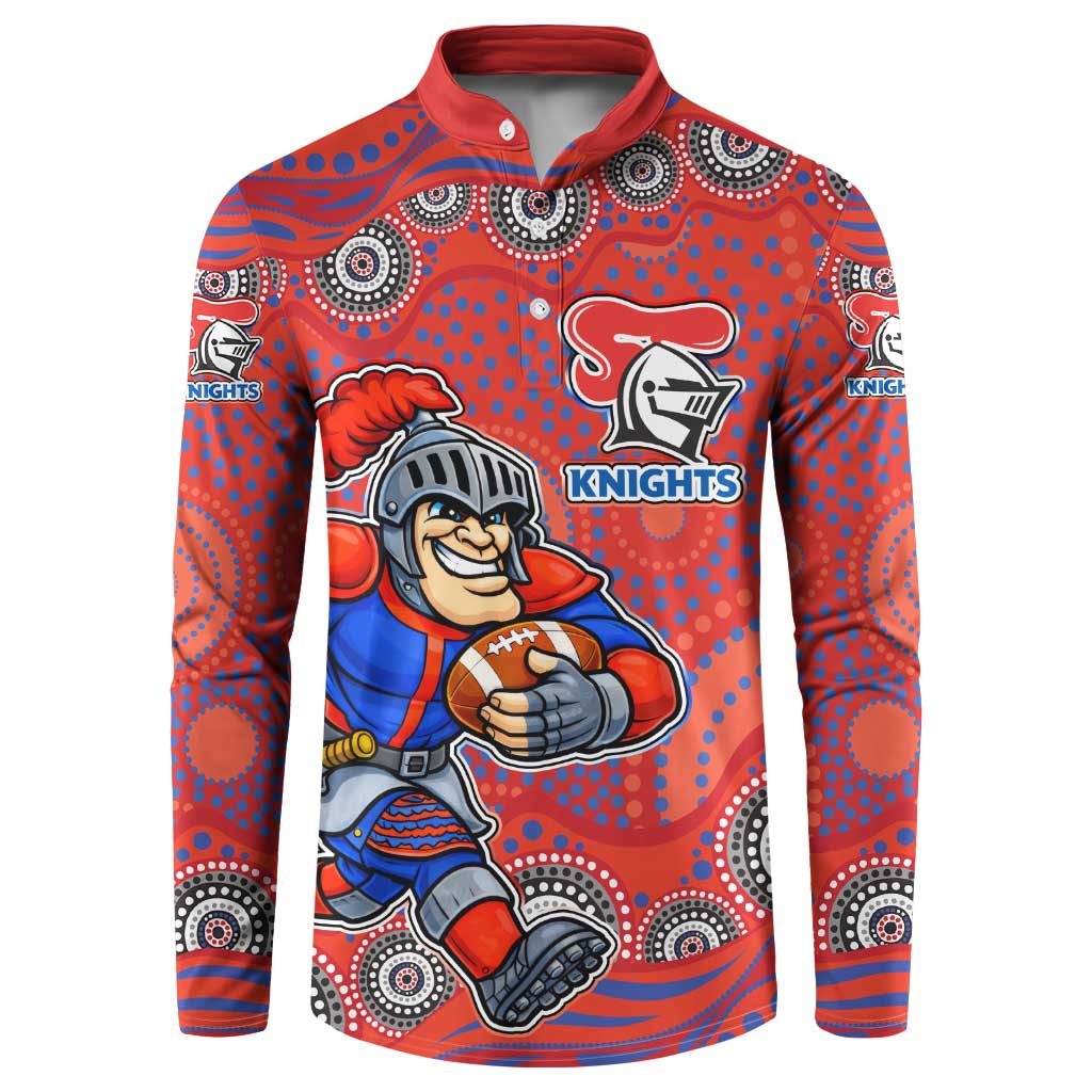 Newcastle Knights Button Sweatshirt Aboriginal Dot Pattern - Rugby Mascot Heritage Pride