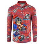 Newcastle Knights Button Sweatshirt Aboriginal Dot Pattern - Rugby Mascot Heritage Pride