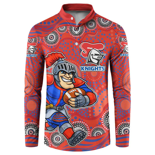 Newcastle Knights Button Sweatshirt Aboriginal Dot Pattern - Rugby Mascot Heritage Pride