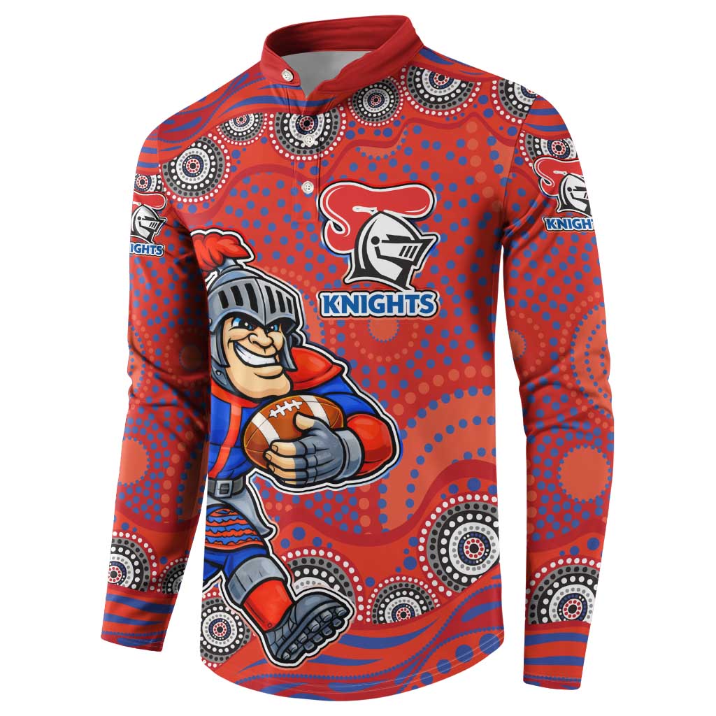 Newcastle Knights Button Sweatshirt Aboriginal Dot Pattern - Rugby Mascot Heritage Pride