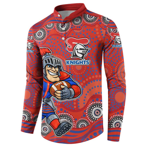 Newcastle Knights Button Sweatshirt Aboriginal Dot Pattern - Rugby Mascot Heritage Pride