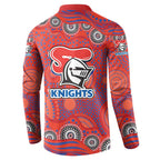 Newcastle Knights Button Sweatshirt Aboriginal Dot Pattern - Rugby Mascot Heritage Pride