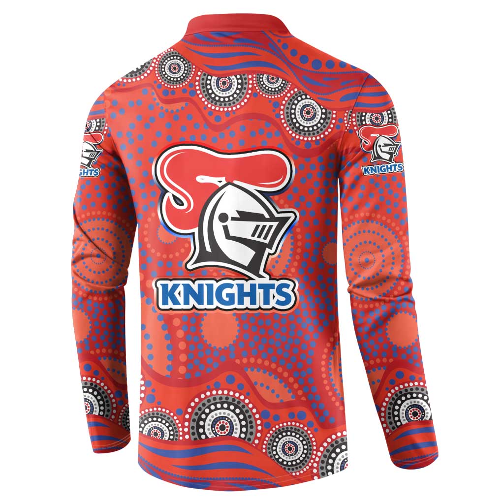 Newcastle Knights Button Sweatshirt Aboriginal Dot Pattern - Rugby Mascot Heritage Pride