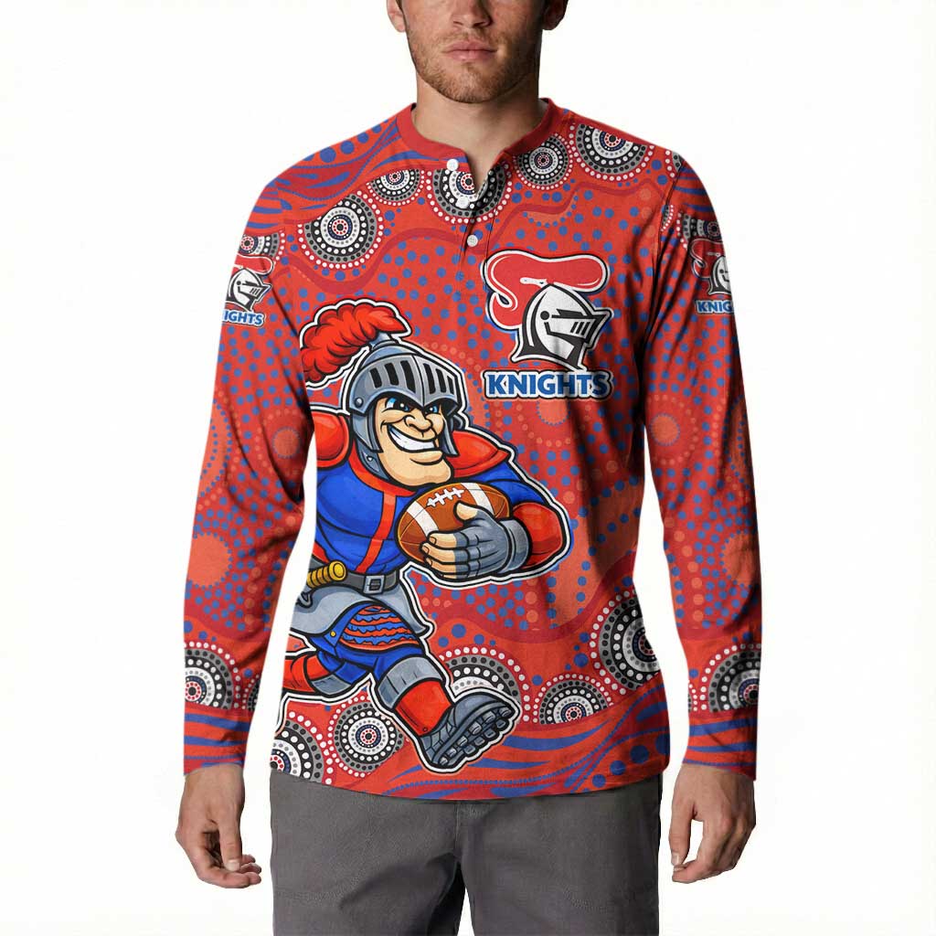 Newcastle Knights Button Sweatshirt Aboriginal Dot Pattern - Rugby Mascot Heritage Pride