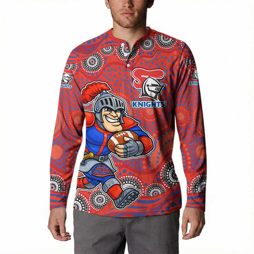 Newcastle Knights Button Sweatshirt Aboriginal Dot Pattern - Rugby Mascot Heritage Pride