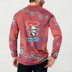 Newcastle Knights Button Sweatshirt Aboriginal Dot Pattern - Rugby Mascot Heritage Pride