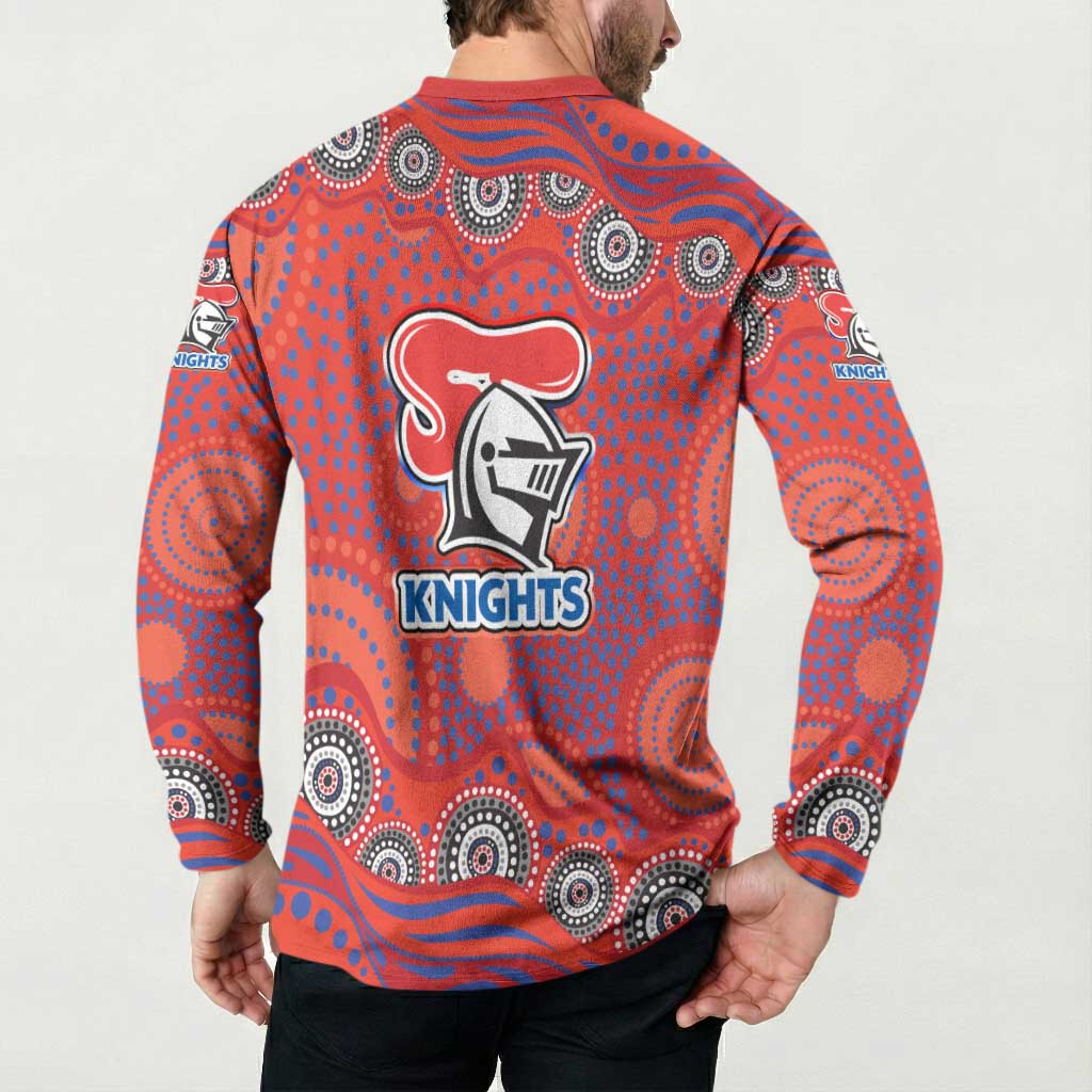 Newcastle Knights Button Sweatshirt Aboriginal Dot Pattern - Rugby Mascot Heritage Pride