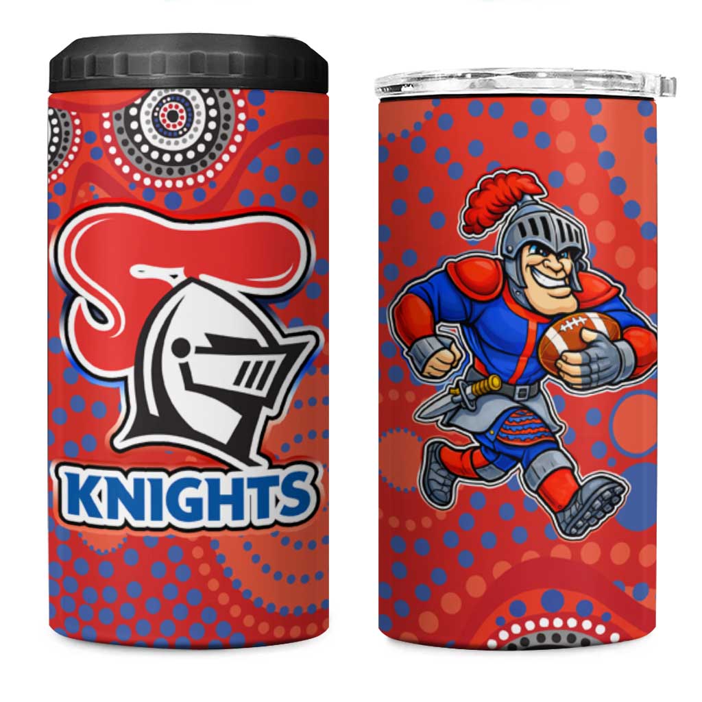 Newcastle Knights 4 in 1 Can Cooler Tumbler Aboriginal Dot Pattern - Rugby Mascot Heritage Pride