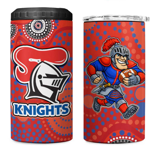 Newcastle Knights 4 in 1 Can Cooler Tumbler Aboriginal Dot Pattern - Rugby Mascot Heritage Pride