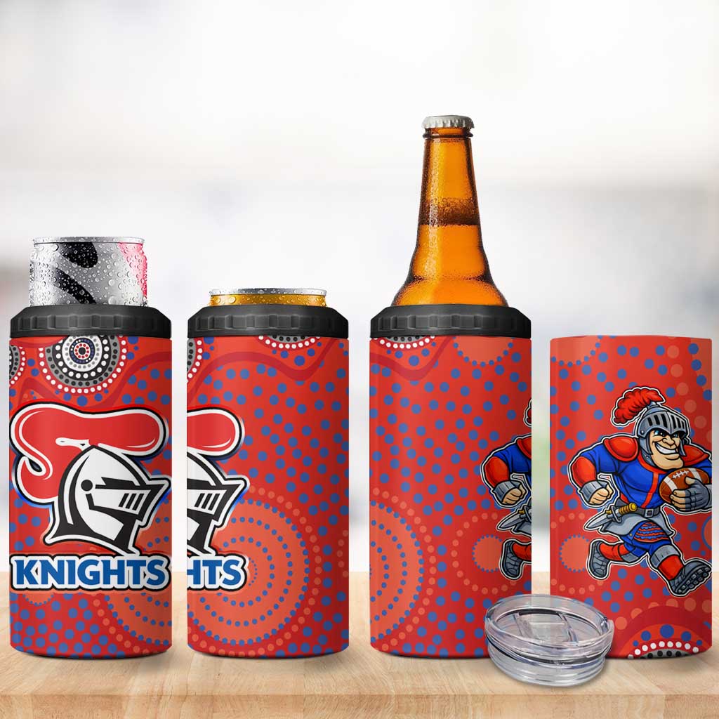 Newcastle Knights 4 in 1 Can Cooler Tumbler Aboriginal Dot Pattern - Rugby Mascot Heritage Pride