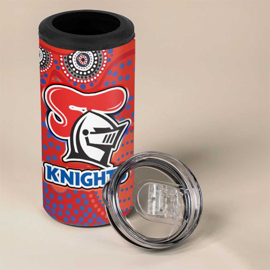 Newcastle Knights 4 in 1 Can Cooler Tumbler Aboriginal Dot Pattern - Rugby Mascot Heritage Pride