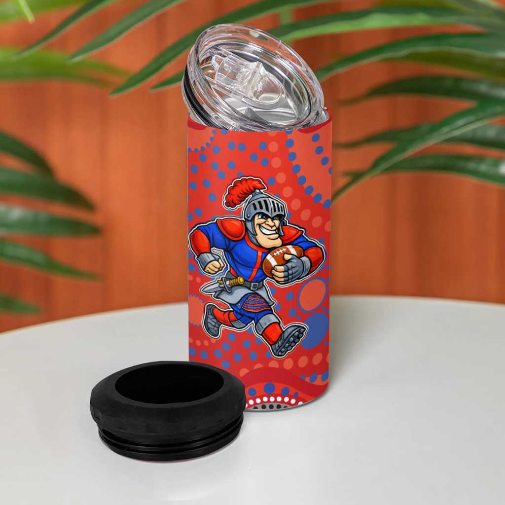 Newcastle Knights 4 in 1 Can Cooler Tumbler Aboriginal Dot Pattern - Rugby Mascot Heritage Pride