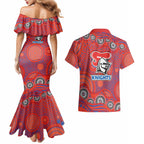 Newcastle Knights Couples Matching Mermaid Dress and Hawaiian Shirt Aboriginal Dot Pattern - Rugby Mascot Heritage Pride