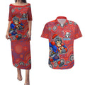 Newcastle Knights Couples Matching Puletasi and Hawaiian Shirt Aboriginal Dot Pattern - Rugby Mascot Heritage Pride