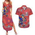 Newcastle Knights Couples Matching Summer Maxi Dress and Hawaiian Shirt Aboriginal Dot Pattern - Rugby Mascot Heritage Pride