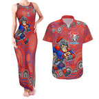 Newcastle Knights Couples Matching Tank Maxi Dress and Hawaiian Shirt Aboriginal Dot Pattern - Rugby Mascot Heritage Pride