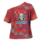 Newcastle Knights Cross Shoulder Shirt Aboriginal Dot Pattern - Rugby Mascot Heritage Pride