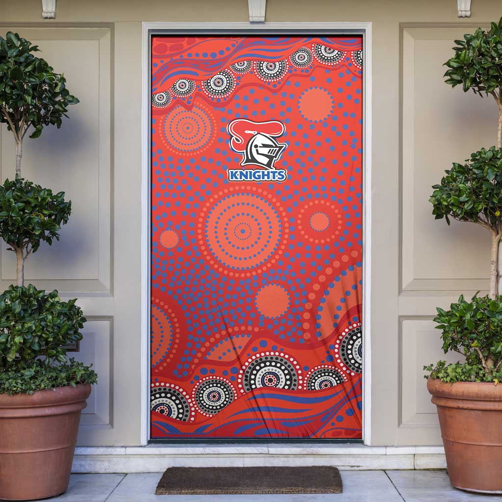 Newcastle Knights Door Cover Aboriginal Dot Pattern - Rugby Mascot Heritage Pride