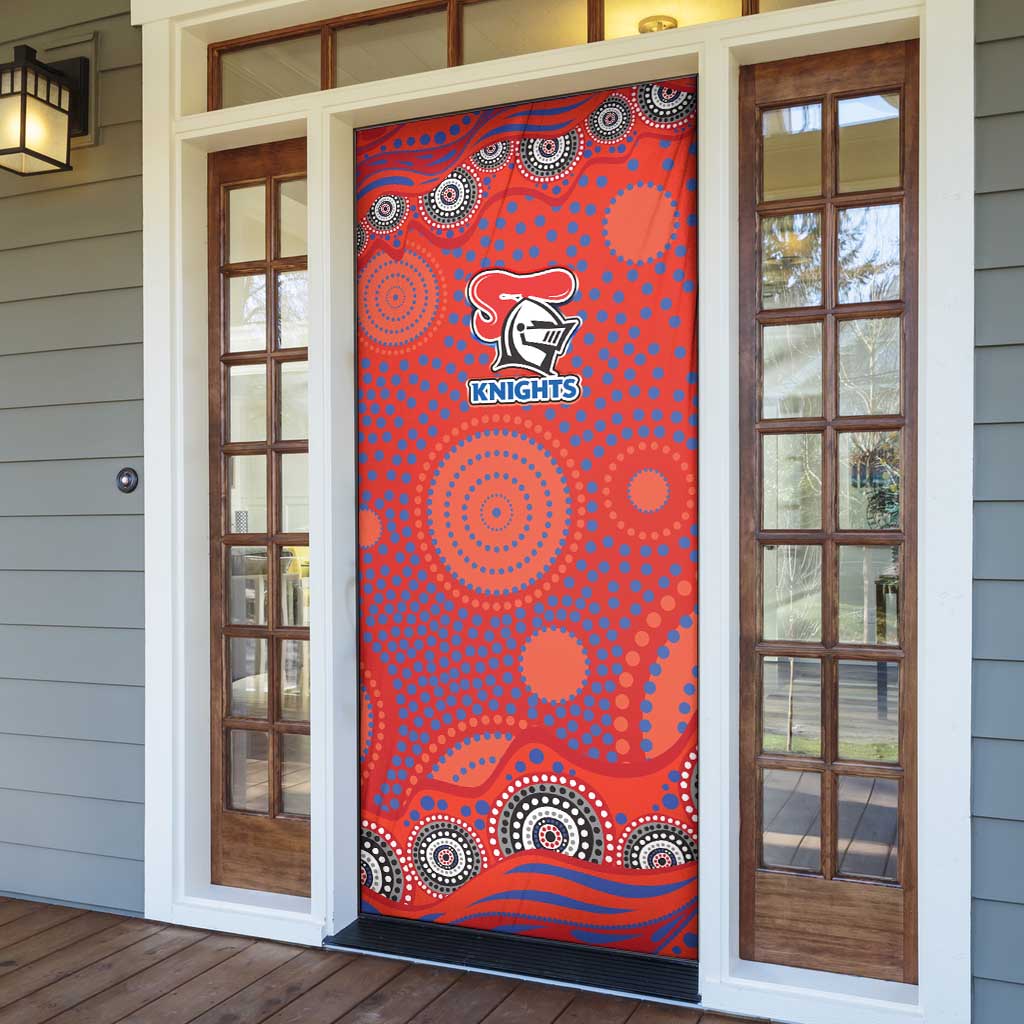 Newcastle Knights Door Cover Aboriginal Dot Pattern - Rugby Mascot Heritage Pride