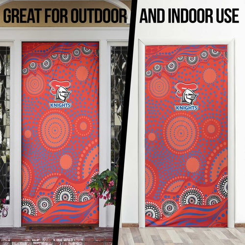 Newcastle Knights Door Cover Aboriginal Dot Pattern - Rugby Mascot Heritage Pride