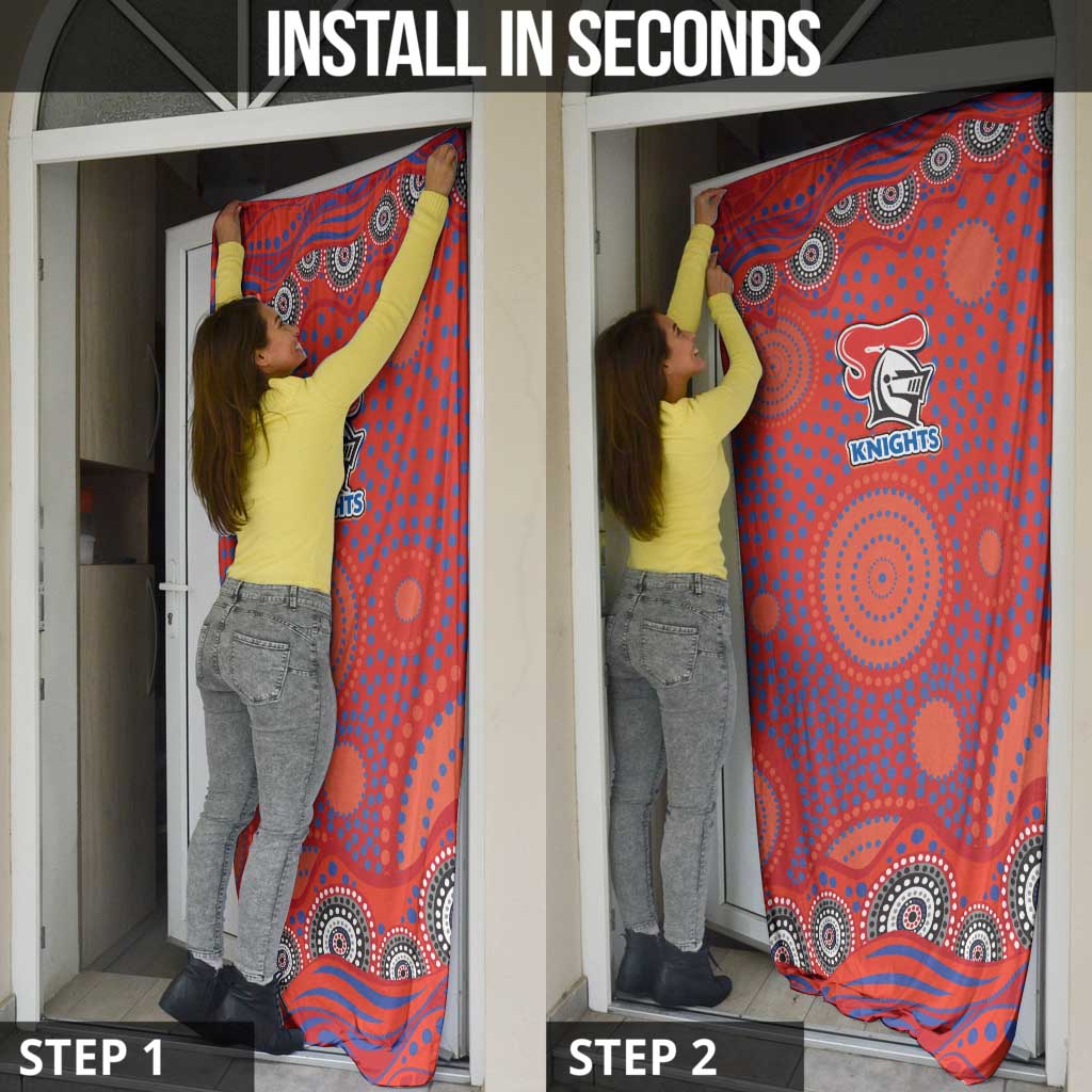 Newcastle Knights Door Cover Aboriginal Dot Pattern - Rugby Mascot Heritage Pride