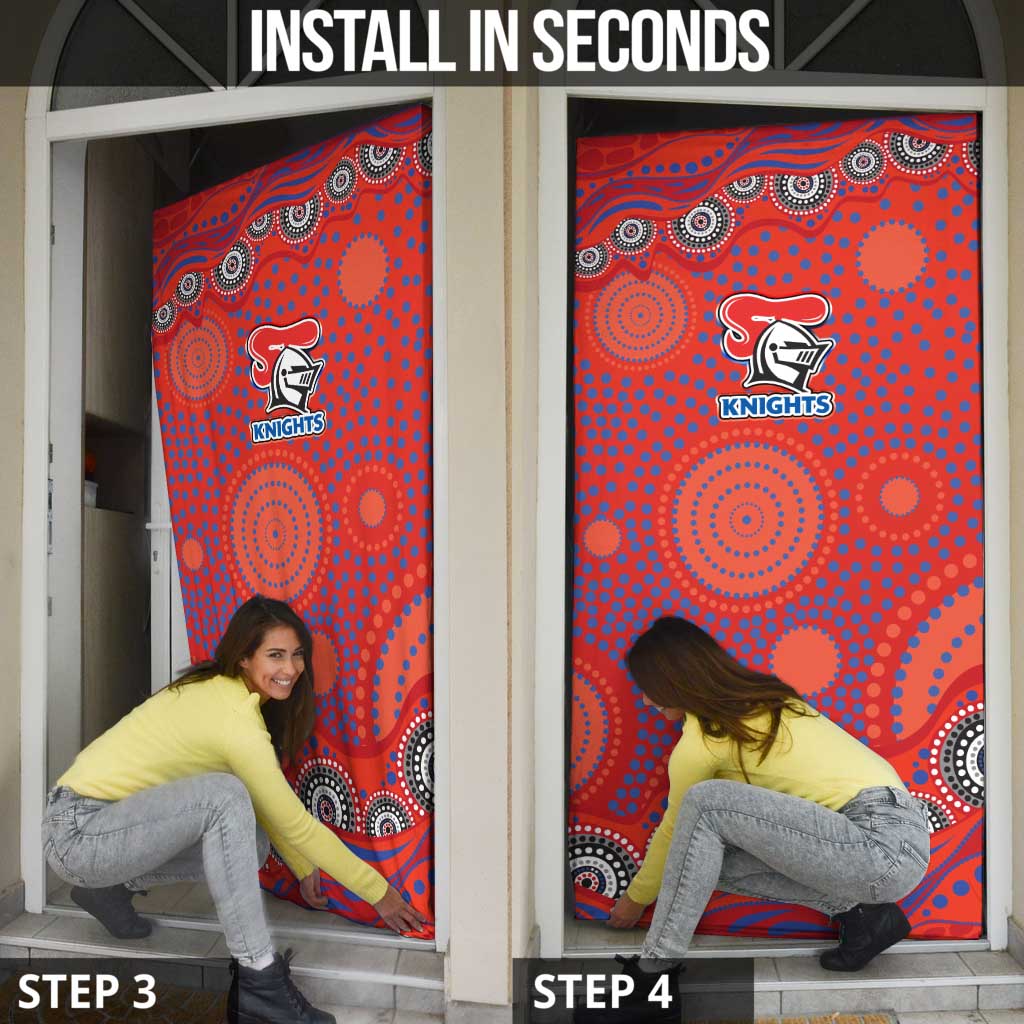 Newcastle Knights Door Cover Aboriginal Dot Pattern - Rugby Mascot Heritage Pride