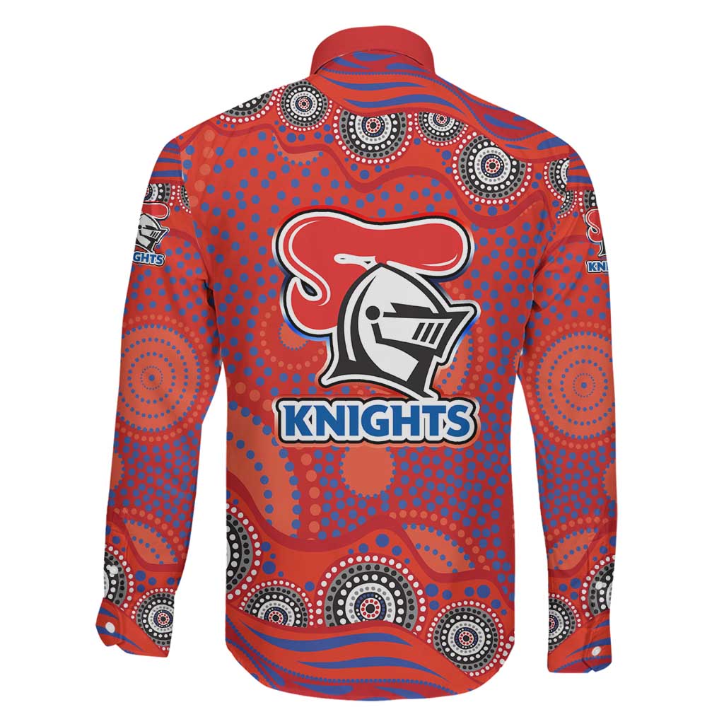 Newcastle Knights Family Matching Long Sleeve Bodycon Dress and Hawaiian Shirt Aboriginal Dot Pattern - Rugby Mascot Heritage Pride