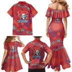 Newcastle Knights Family Matching Mermaid Dress and Hawaiian Shirt Aboriginal Dot Pattern - Rugby Mascot Heritage Pride
