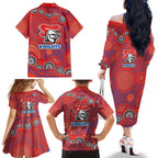 Newcastle Knights Family Matching Off The Shoulder Long Sleeve Dress and Hawaiian Shirt Aboriginal Dot Pattern - Rugby Mascot Heritage Pride