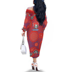 Newcastle Knights Family Matching Off The Shoulder Long Sleeve Dress and Hawaiian Shirt Aboriginal Dot Pattern - Rugby Mascot Heritage Pride