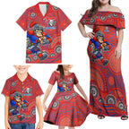 Newcastle Knights Family Matching Off Shoulder Maxi Dress and Hawaiian Shirt Aboriginal Dot Pattern - Rugby Mascot Heritage Pride