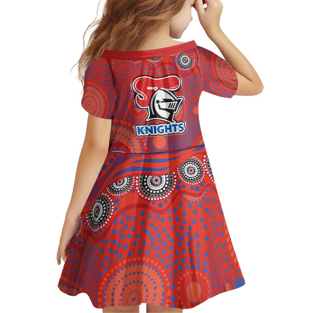 Newcastle Knights Family Matching Off Shoulder Maxi Dress and Hawaiian Shirt Aboriginal Dot Pattern - Rugby Mascot Heritage Pride