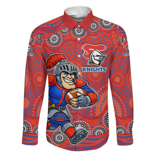 Newcastle Knights Family Matching Puletasi and Hawaiian Shirt Aboriginal Dot Pattern - Rugby Mascot Heritage Pride