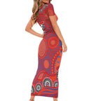 Newcastle Knights Family Matching Short Sleeve Bodycon Dress and Hawaiian Shirt Aboriginal Dot Pattern - Rugby Mascot Heritage Pride