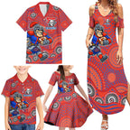 Newcastle Knights Family Matching Summer Maxi Dress and Hawaiian Shirt Aboriginal Dot Pattern - Rugby Mascot Heritage Pride