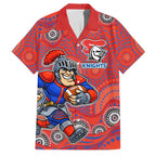 Newcastle Knights Family Matching Summer Maxi Dress and Hawaiian Shirt Aboriginal Dot Pattern - Rugby Mascot Heritage Pride
