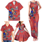 Newcastle Knights Family Matching Tank Maxi Dress and Hawaiian Shirt Aboriginal Dot Pattern - Rugby Mascot Heritage Pride