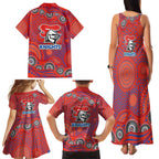 Newcastle Knights Family Matching Tank Maxi Dress and Hawaiian Shirt Aboriginal Dot Pattern - Rugby Mascot Heritage Pride
