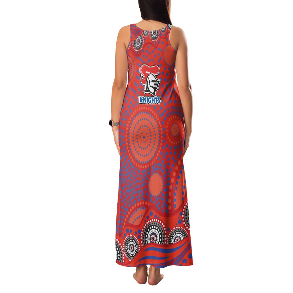 Newcastle Knights Family Matching Tank Maxi Dress and Hawaiian Shirt Aboriginal Dot Pattern - Rugby Mascot Heritage Pride