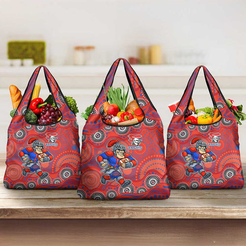 Newcastle Knights Grocery Bag Aboriginal Dot Pattern - Rugby Mascot Heritage Pride