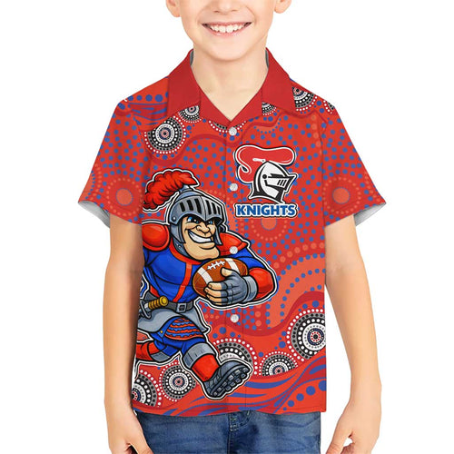 Newcastle Knights Hawaiian Shirt Aboriginal Dot Pattern - Rugby Mascot Heritage Pride