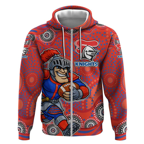 Newcastle Knights Hoodie Aboriginal Dot Pattern - Rugby Mascot Heritage Pride