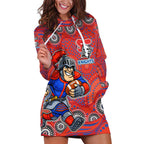 Newcastle Knights Hoodie Dress Aboriginal Dot Pattern - Rugby Mascot Heritage Pride