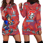 Newcastle Knights Hoodie Dress Aboriginal Dot Pattern - Rugby Mascot Heritage Pride