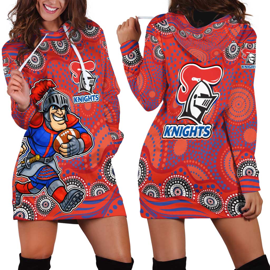 Newcastle Knights Hoodie Dress Aboriginal Dot Pattern - Rugby Mascot Heritage Pride