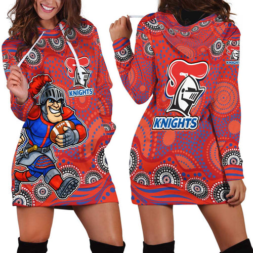 Newcastle Knights Hoodie Dress Aboriginal Dot Pattern - Rugby Mascot Heritage Pride