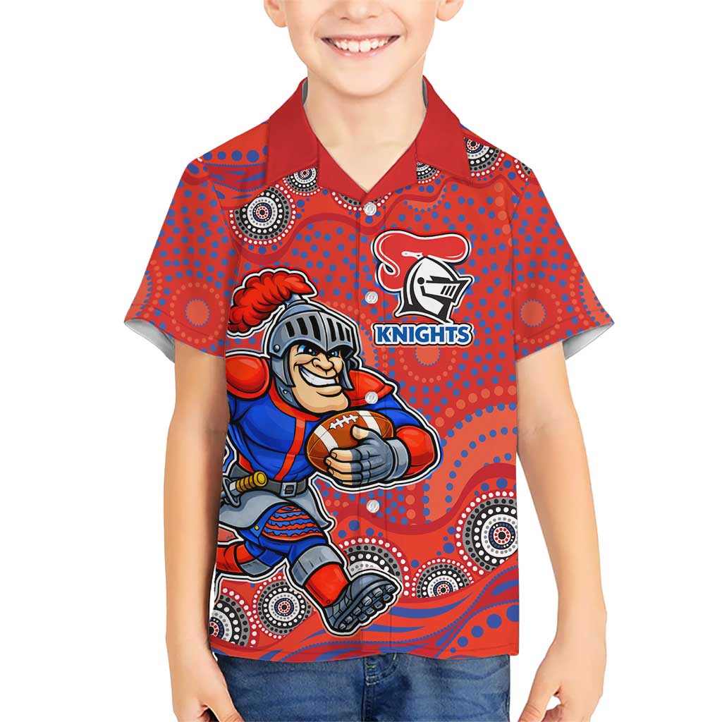 Newcastle Knights Kid Hawaiian Shirt Aboriginal Dot Pattern - Rugby Mascot Heritage Pride