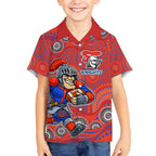 Newcastle Knights Kid Hawaiian Shirt Aboriginal Dot Pattern - Rugby Mascot Heritage Pride