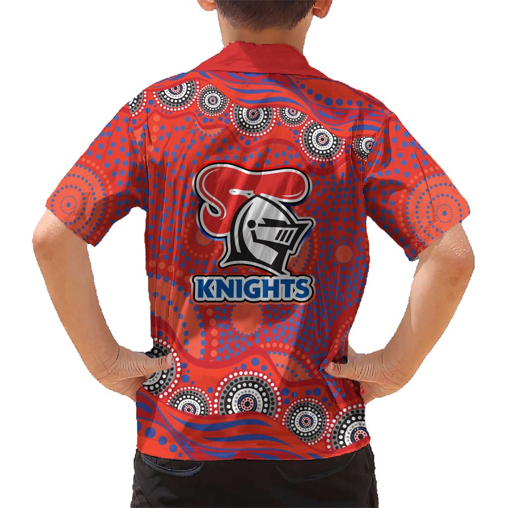 Newcastle Knights Kid Hawaiian Shirt Aboriginal Dot Pattern - Rugby Mascot Heritage Pride