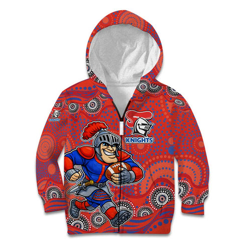 Newcastle Knights Kid Hoodie Aboriginal Dot Pattern - Rugby Mascot Heritage Pride